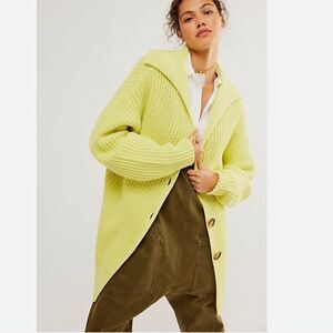 New free people swim too deep cardigan sweater green yellow